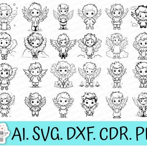 Vector graphics Angel, Child Angel svg, Angel boy svg, Angel with a candle svg, Digital files for engraving. Sweet Angels.