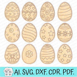 Ostereier zum Bemalen für Kinder. Ostereier lasergeschnittenes SVG. Lasermalerei Eier SVG, Ostereier SVG. Lasergeschnittene Ostereier