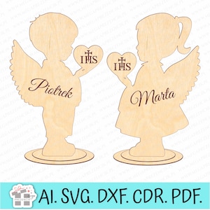Grande Statuette d'Anges. Souvenir de communion Ange. Première communion laser, décoration de communion laser svg. Motifs découpés au laser avec des anges SVG