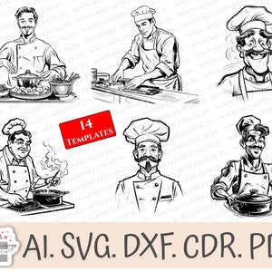 Chef-kok silhouet grafische SVG. Chef-kok SVG, laserchef, restaurant logo SVG. Chef-kok SVG, chef-kok clipart, chef-kok vector, lasergesneden
