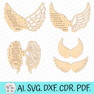 Ailes d'ange avec prière pour découpe et gravure laser. Ailes d'ange pour l'artisanat. Ailes d’ange pour découpage laser découpé SVG
