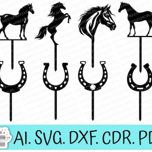 馬と蹄鉄の形をしたケーキトッパー。サイド ケーキ トッパー svg、ラッキー ホースシュー svg、馬のグラフィック svg、レーザー カット トッパー svg、svg