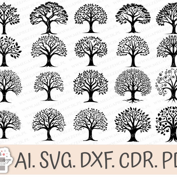 Drzewo Szczęścia. Drzewo rodzinne SVG, Drzewo genealogiczne SVG, Drzewo bundle, Drzewo życia svg, laser cut, drzewo życia clipart, liście