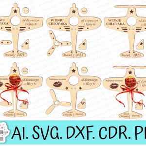 Um avião com espaço para um pirulito. Um avião para o Dia dos Meninos com hélice giratória. Arquivos digitais para o laser. Presente para namorado svg cortado a laser.