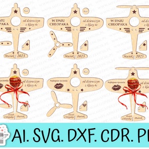 Samolot z miejscem na lizaka. Samolot na dzień Chłopaka z obrotowym śmigłem. Pliki cyfrowe do lasera. Prezent dla Chłopaka svg laser cut.
