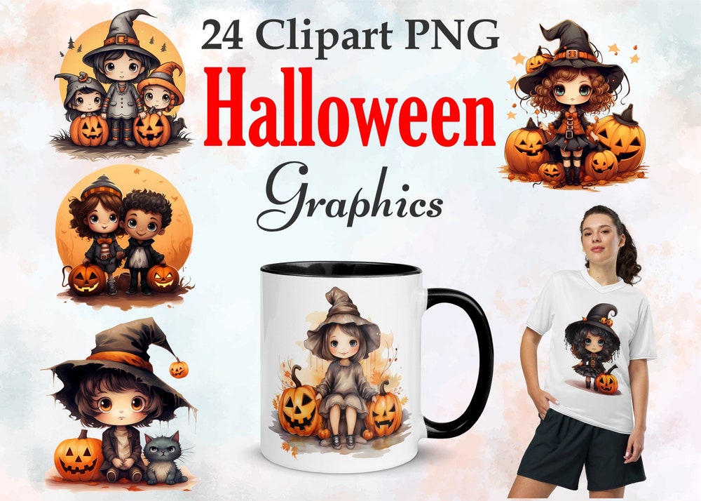 Halloween Graphics Set. Sublimation Halloween, Halloween Bundles, Halloween Png. Halloween Cartoon Png, Halloween Mug. Watercolor Png