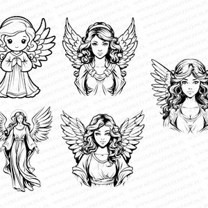 Grafiki wektorowe anioła, Kobieta anioł svg, Anioł clipart, aniołek dziewczynka svg, zestaw aniołów laser, Anioł bundle, Anioł dziewczyna zdjęcie 4