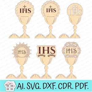 Ensemble de calices pour la Première Communion, découpés au laser. Statuette de calice pour la Première Communion. Statuette calice IHS svg laser IHS svg