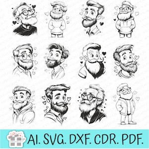 Cartoon Grandparents svg graphics. Grandparents graphic for laser svg. Grandparents day svg laser. Grandparents vector graphics set svg laser cut