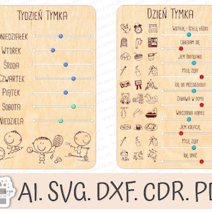 Horaire quotidien pour les enfants d'âge préscolaire et les étudiants. Horaire quotidien pour les enfants. Planificateur pour enfants. Liste de contrôle quotidienne pour les enfants. Fichiers SVG laser