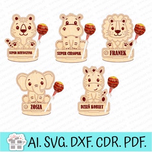 ロリポップ用のスペースが付いた動物のギフト。 SVG カット ファイル、子供のギフト SVG、子供の日 SVG レーザー、ロリポップ SVG、ロリポップ ホルダー SVG、SVG