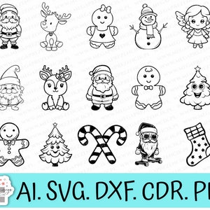 Christmas svg vector graphics. Christmas characters and Christmas decorations for engraving. Digital files for the laser. Santa Claus svg snowman svg