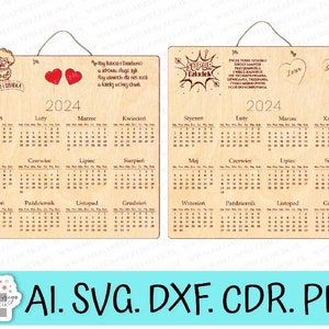 Calendario personalizado cortado con láser para el Día de los Abuelos. Calendario colgante grande para abuelos cortado con láser svg. Abuelos svg corte láser