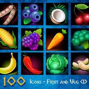Fantasia Frutífera e Vegetal - Ícones - Videogame - RPG - DnD - Clipart de alta qualidade