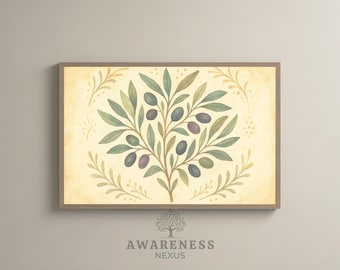 Olive Branch · Folk Art · Floral Watercolor Painting · Printable Wall Art · Neutral Decorations · Livingroom Decor · Above Bed Decor