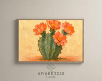 Cactus Flowers · Boho Floral Oil Painting · Printable Wall Art · Elegant Decorations · Livingroom Decor · Staircase Decor · Kitchen Decor