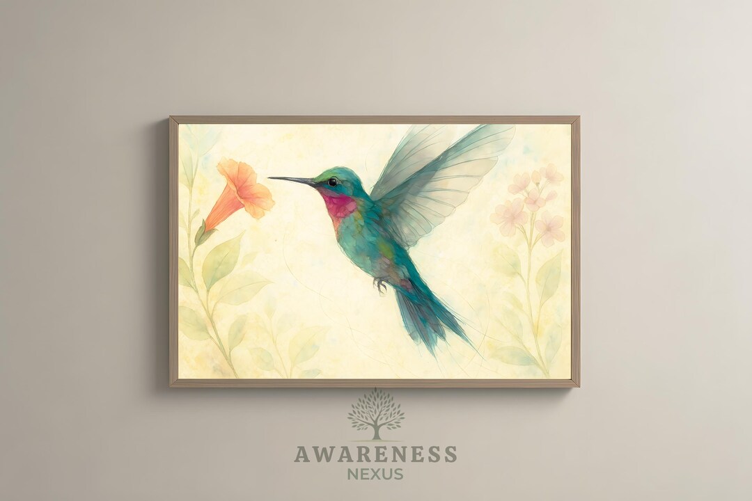 Hummingbird & Flower · Mixed Media Floral Painting · Printable Wall Art ...