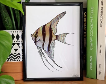 Silver Angelfish Print - Pterophyllum Altum Illustration - Cichlid Fish Wall Art A4/A5