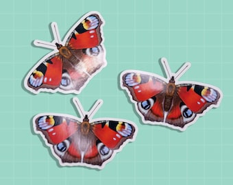 Red Butterfly Sticker - Peacock British Butterfly Glossy Decal