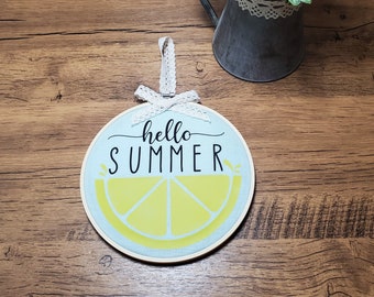 Hello Summer Wall Hanging,  Lemon Wall Hanging, Lemon Wall Sign, Summer Decor,  Small Summer Decor, Summer Wall Sign