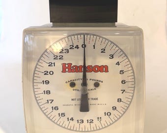Balanza de cocina utilitaria vintage HANSON, capacidad de 25 libras, fabricada en EE. UU.