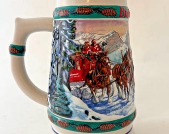 Boccale Budweiser Holiday Stein Special Delivery Clydesdale del 1993 - Vintage