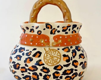 Vintage David's Cookies Cheetah Print Purse Pocketbook Cookie Jar
