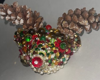 Reindeer Christmas Ornament with Beads, Pearls and Crystals
