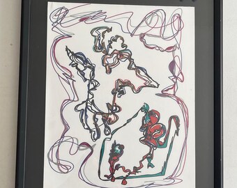 Hilda Epner Abstract Drawing "FLUIDITY" Matted and Framed 17" X 14 1/2"
