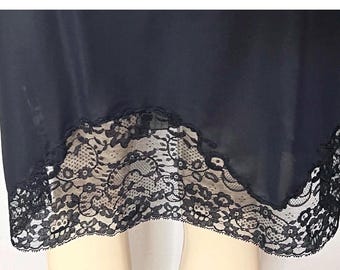 Vintage Black Nylon Half Slip- Accordian Pleats & Lace