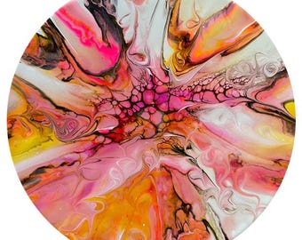 Adriana Naylor “PINK BURST" Acrylic on Canvas - 12" Diam. Abstract