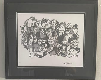 Hilda Epner Abstract " FAMILY" Pen & Ink Illustration Framed 18 x16”