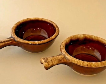 Vintage Set of 2 Hull USA Pottery Brown Drip Glazed Chili/Soup Bowls