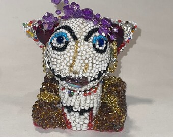 Hand Beaded “Pricilla” Egghead Xmas ornament