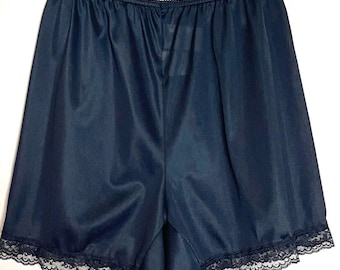 Vintage VELROSE Black Nylon Pettipants Bloomers W/ Lace