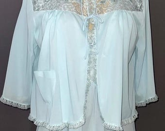 Vintage jaren 50 NANETTE blauw nylon bedjasje