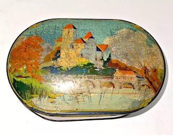 Antique French Biscuit Tin Box - 1920's