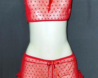 SHEIN Red Dotted Bra & Panties Lingerie Set- Sz. M