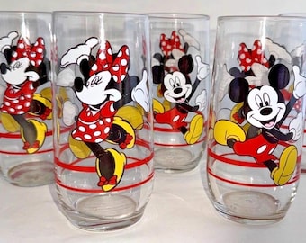 VTG (90's) Set of 5 Mickey Minnie Mouse Anchor Hocking 16 OZ 6” Glassware