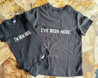Sibling shirts, I’m new here, I’ve been here, Funny kids shirts, baby clothes, kids clothes, baby bodysuit, funny sibling clothes.