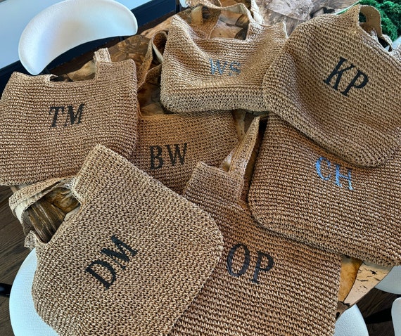 Personalized Straw Beach Bag with Zipper: Custom Initial Tote