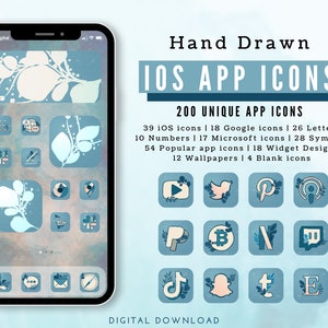 ブルーのiOS 14アプリアイコン、ウィジェット付きのブルーの美しいiOSアプリアイコン、夏のブルーテーマのiPhoneアプリアイコン、夏のiOS 15アプリアイコン
