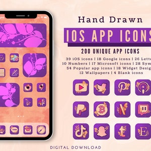 Purple iOS 14 Icons, Summer iPhone Icons, Cute iOS Icons, Vivid iOS 14 Aesthetic Pack with Purple Widgets and Phone Wallpapers