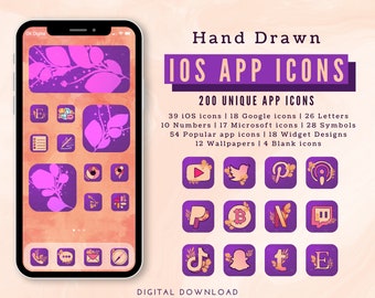 Purple iOS 14 Icons, Summer iPhone Icons, Cute iOS Icons, Vivid iOS 14 Aesthetic Pack with Purple Widgets and Phone Wallpapers