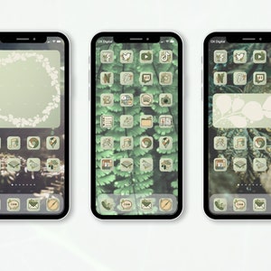 Sage Green iOS 14 App Icons, Nature Green iOS App Icon Pack, Green Aesthetic iPhone Icon Pack with Widgets and Phone Wallpapers image 2