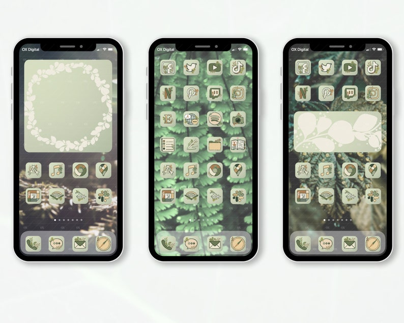 Sage Green iOS 14 App Icons, Nature Green iOS App Icon Pack, Green Aesthetic iPhone Icon Pack with Widgets and Phone Wallpapers image 2