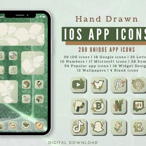 Sage Green iOS 14 App Icons, Nature Green iOS App Icon Pack, Green Aesthetic iPhone Icon Pack with Widgets and Phone Wallpapers image 1