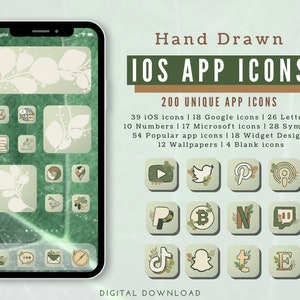 Sage Green iOS 14 App Icons, Nature Green iOS App Icon Pack,  Green Aesthetic iPhone Icon Pack with Widgets and Phone Wallpapers