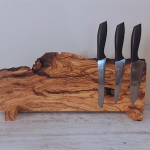 Magnetic Knife Rack Stand, Olive Wooden Knife Holder, Live Edge Wood Knife Bar, Storage For Wall, Knife Rack, Chef&#39;s knife organizer