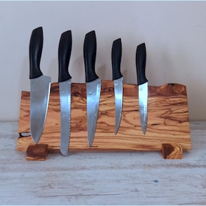 Magnetic Knife Rack Stand, Olive Wooden Knife Holder, Live Edge Wood Knife Bar, Storage For Wall, Knife Rack, Chef&#39;s knife organizer